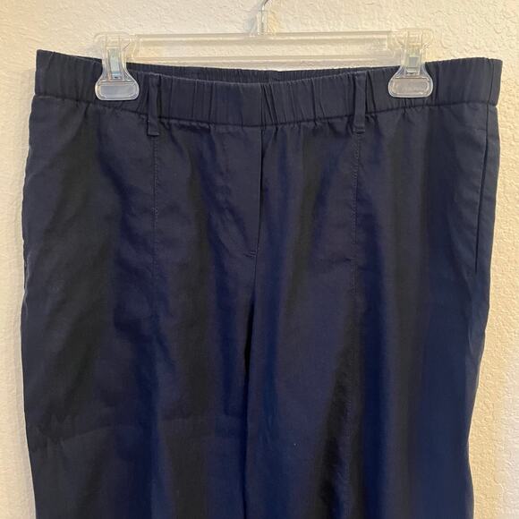 J.Jill Linen Wide Leg Pants Medium Petite Navy Stretch Cropped Nautical Beach - Picture 2 of 13